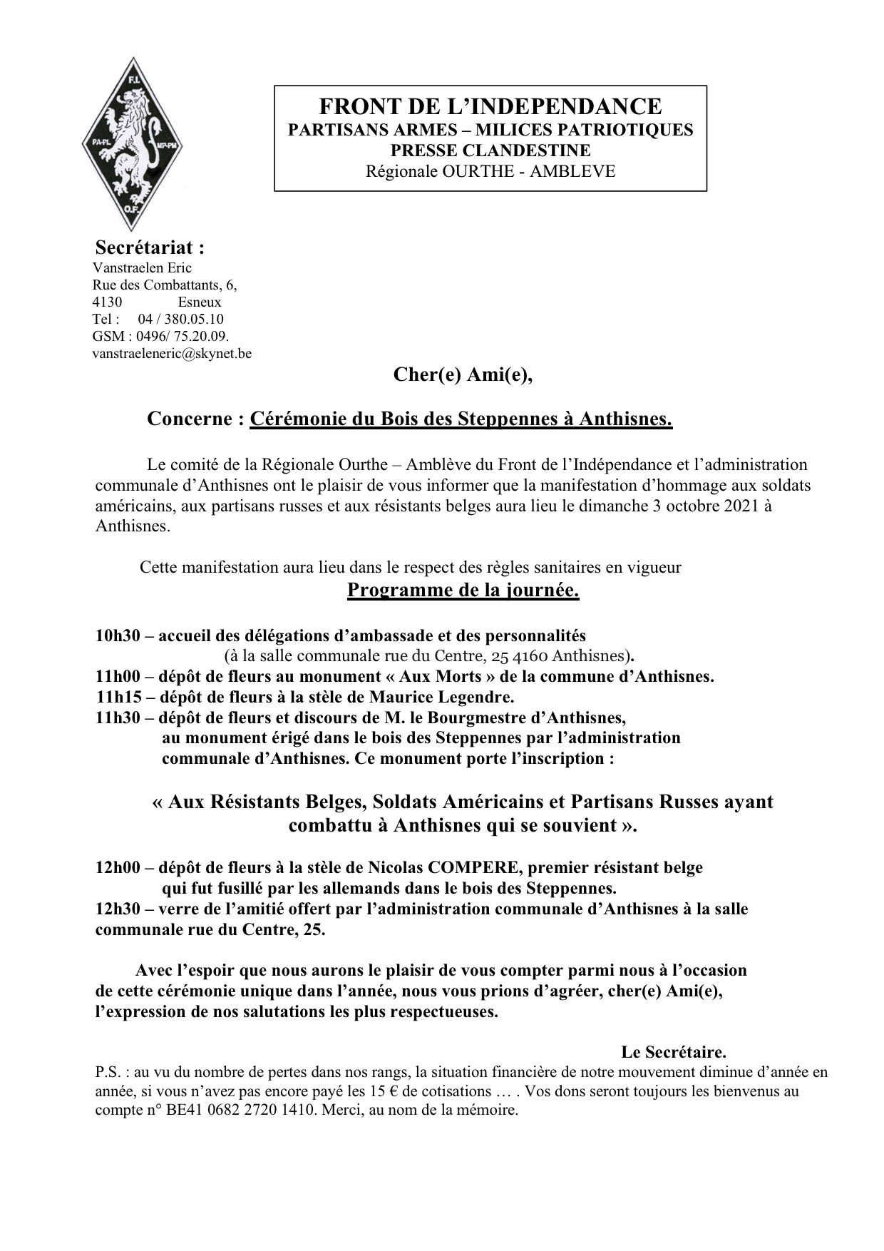 Invitation. Manifestation au Bois des Steppennes à Anthines. 2021-10-03